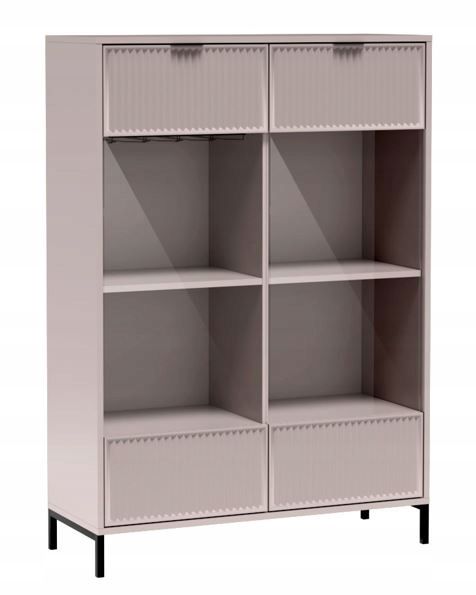 Witryna Furnidea 105 cm kaszmirowa ryflowane fronty metalowe nóżki oświetlenie LINK 1 szt.