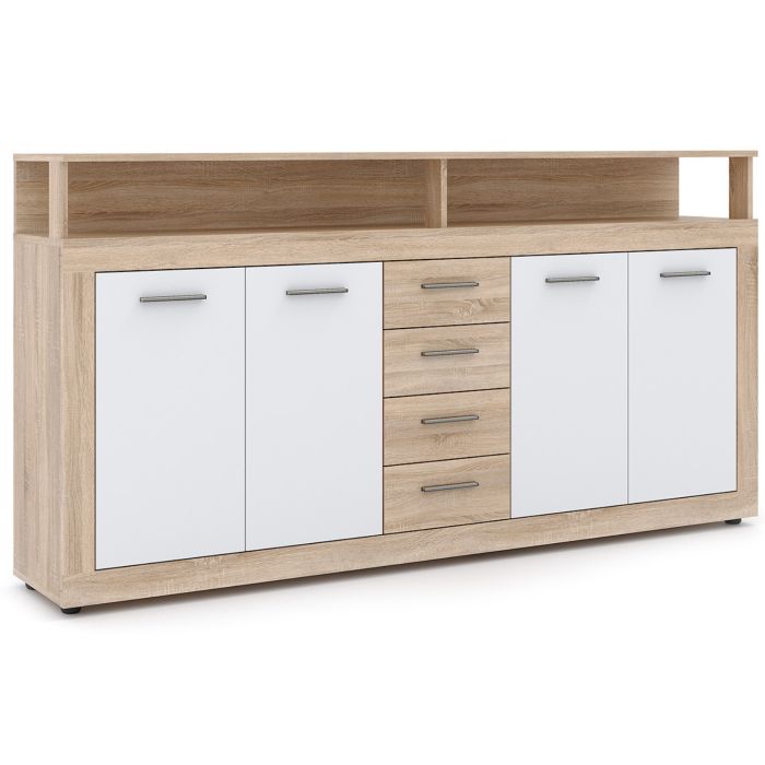 Komoda Blago 190 cm Mebel Elite Czterodrzwiowa z Szufladami Dąb Sonoma/Biały 1 szt
