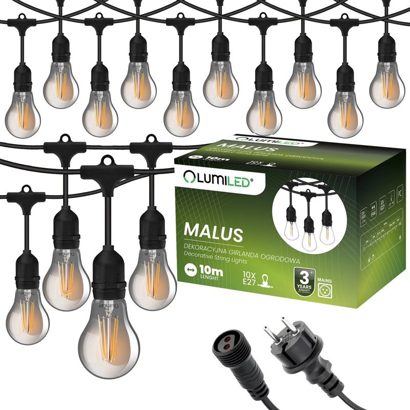 Girlanda Ogrodowa LED Lumiled Zewnętrzna Łańcuch Świetlny 10m + 10x E27 Żarówki Smokey 6W 2200K 1 kpl.