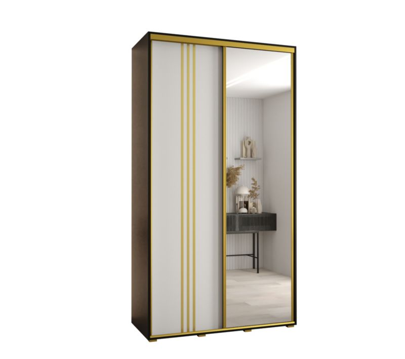 Szafa przesuwna Abiks DAVOS 7 wysoka szer.140cm gł.60cm czarny/biały/złoty 1szt.