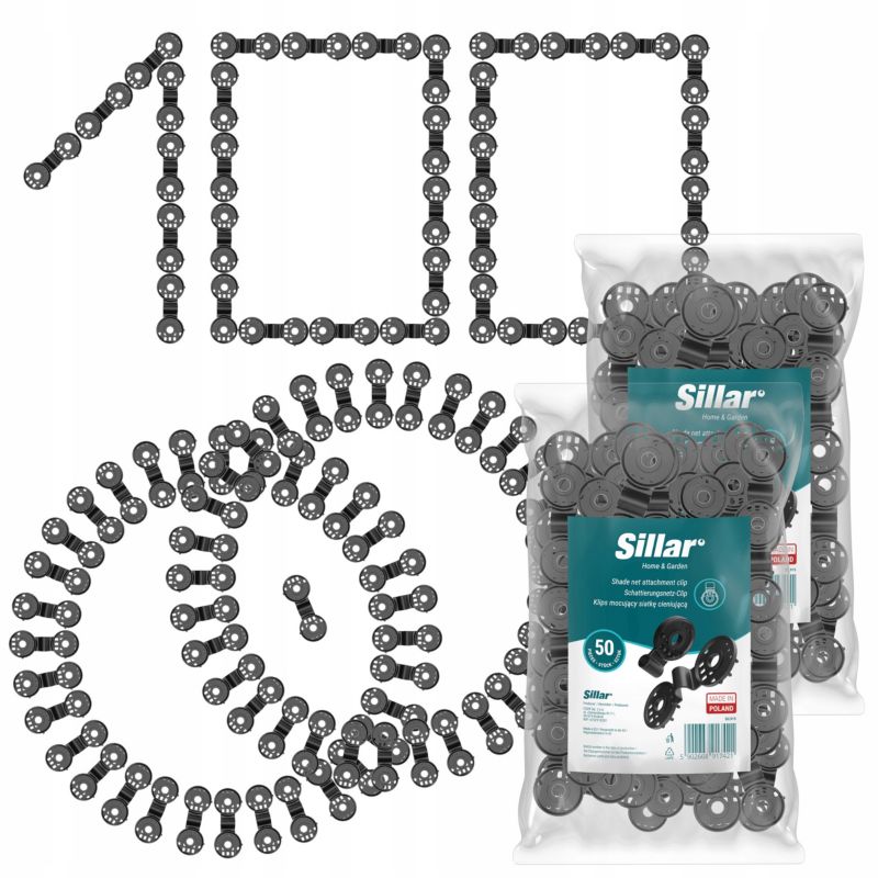Klipsy montażowe Sillar do osłon cieniujących plandek folii ogrodzeń panelowych 100 szt.