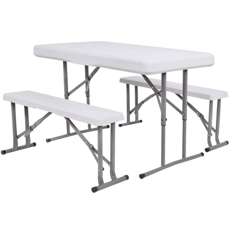 Komplet mebli bankietowych Springos składany stolik ogrodowy 2 ławki, biały 1 kpl.