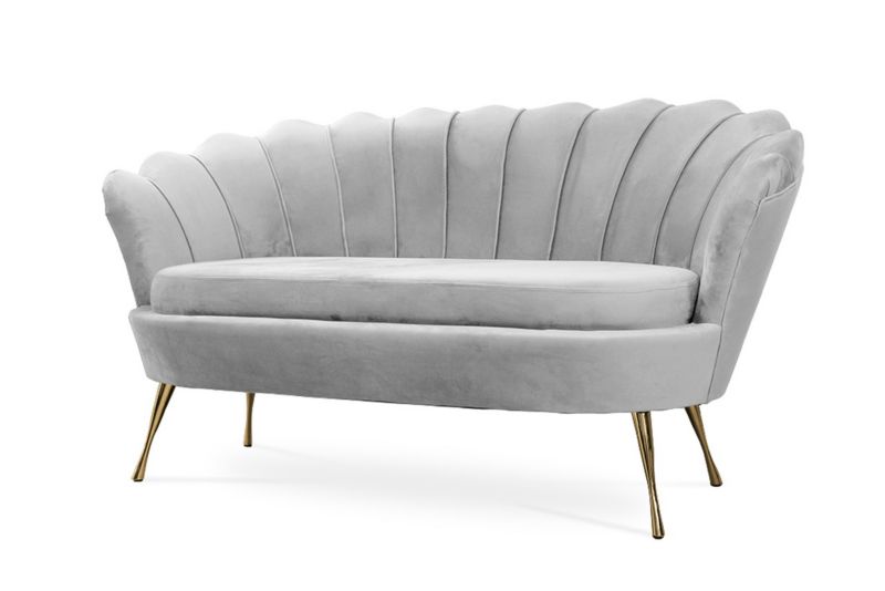 Sofa tapicerowana Bettso Muszelka na złotej nodze wygodna w stylu glamour jasnoszary 1szt.