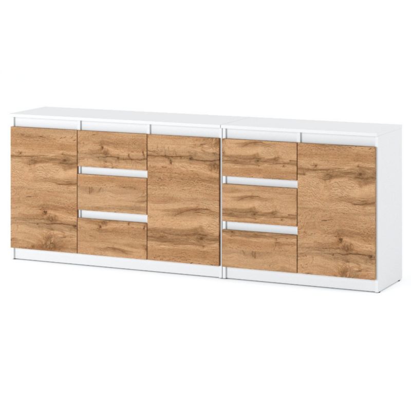 Komoda Hurtownia-Mebli Szuflady 6 Best Agnes 200cm Biały Mat Dąb Wotan 200x35x75 cm 1szt.