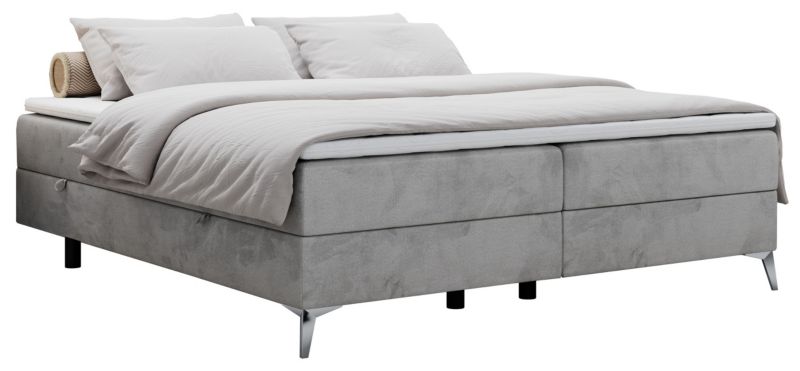 Łóżko kontynentalne MKS Meble LESS 200x200 H4 jasnoszary welwet 1szt.