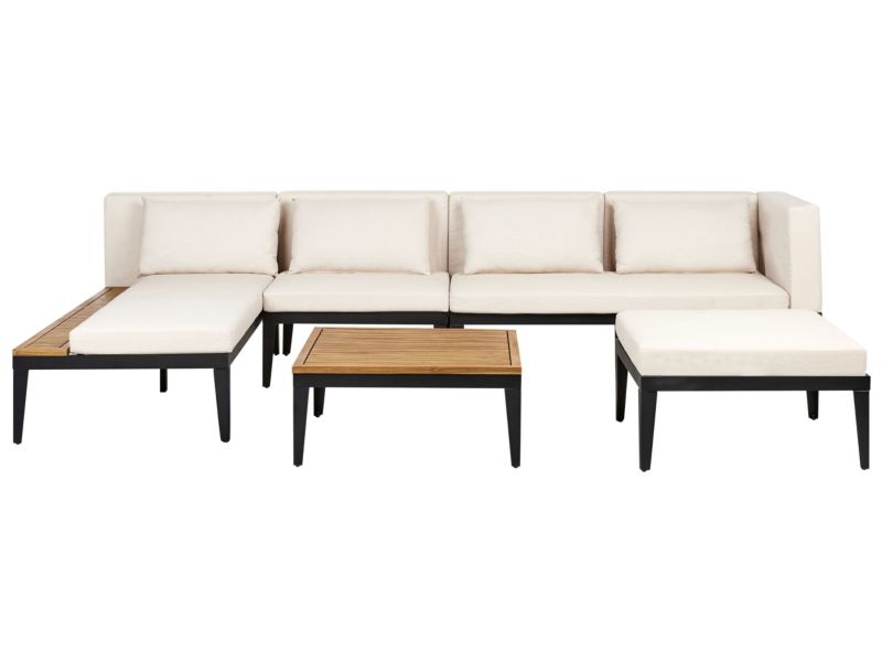 Zestaw ogrodowy ze stolikiem Bracciano Certyfikowane drewno akacjowe Z podnóżkiem Jasnobeżowy 1 kpl