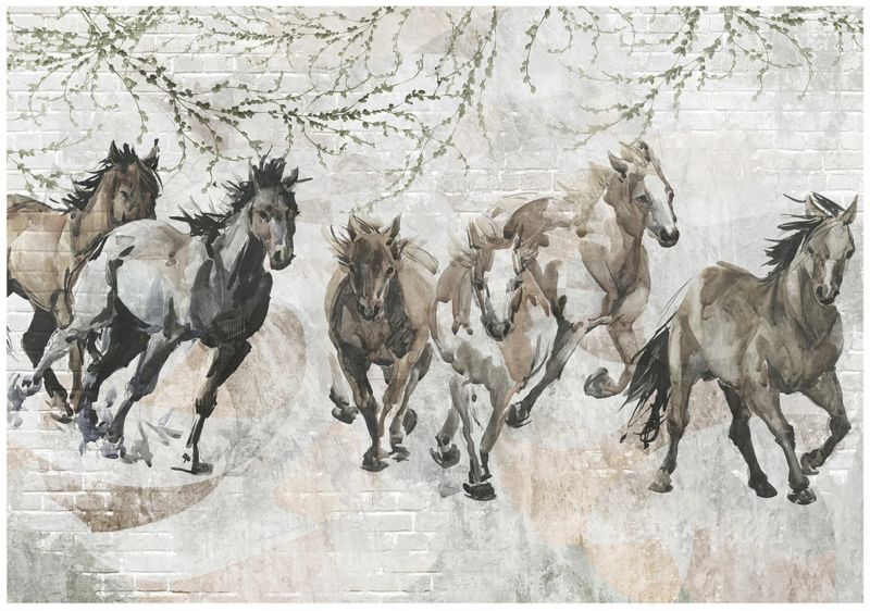 Fototapeta WALLARENA Do Sypialni Salonu Winylowa Konie Beton Vintage Szary 416x254 cm 15844WVZXXXL 1 szt.
