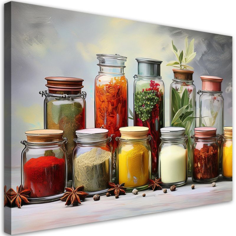Obraz na płótnie Feeby Kolorowe Przyprawy Zioła w Słoiczkach 90x60cm 1szt