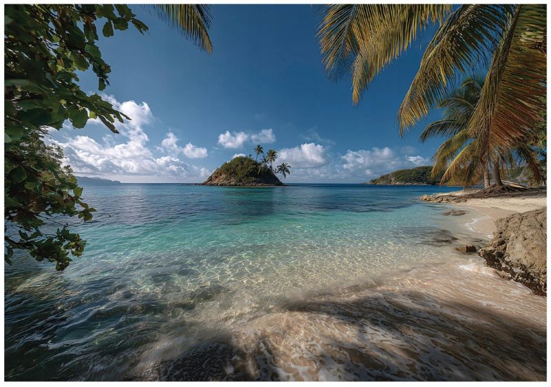 Fototapeta WALLARENA Do Sypialni Salonu Na Flizelinie Plaża Wyspa Palmy Niebieski 300x210 cm 16112VX6 1 szt.