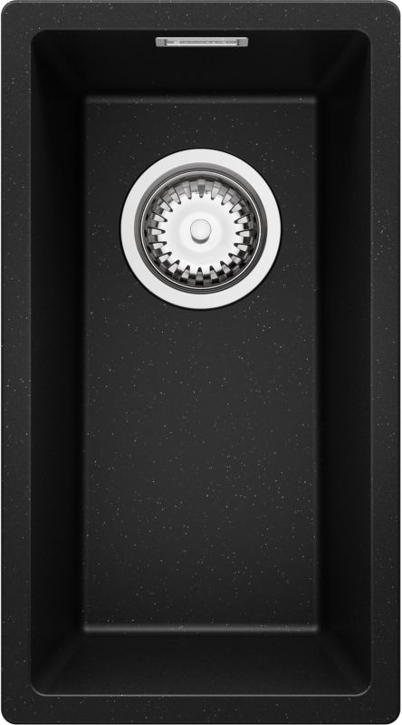 PRIMAGRAN Zlewozmywak Czarny Metalik 26x47cm, Zlew Kuchenny 1 Komorowy + Syfon, Nablatowy do szafki od 30cm - Londyn Slim