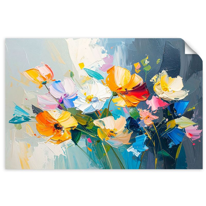 Naklejki samoprzylepne do salonu sypialni Feeby Kolorowe Kwiaty imitacja farby olejnej 100x70cm 1szt