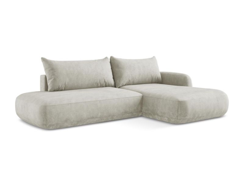 Narożnik prawostronny z funkcją spania LaMiaSofa Amalfi z tkaniny szenilowej 300x190 cm perłowy 1 szt.