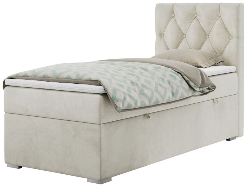 Łóżko kontynentalne MKS Meble ALDA 90x200 H4 beżowy welwet strona prawa 1szt.