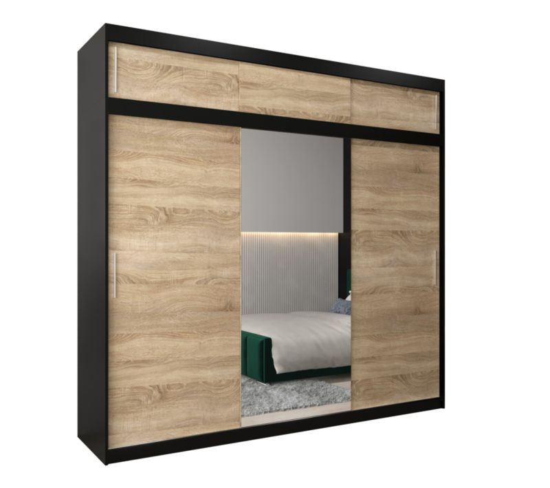 Szafa przesuwna Garderoba Abiks Tokyo 1 250 czarny + sonoma z nadstawką 1 szt.