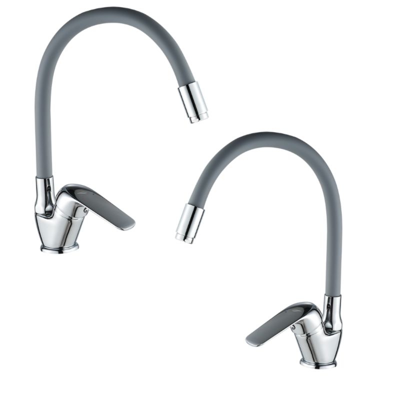 Bateria Zlewozmywakowa Stojąca z Elastyczną Wylewką F Bateria Kuchenna Szara