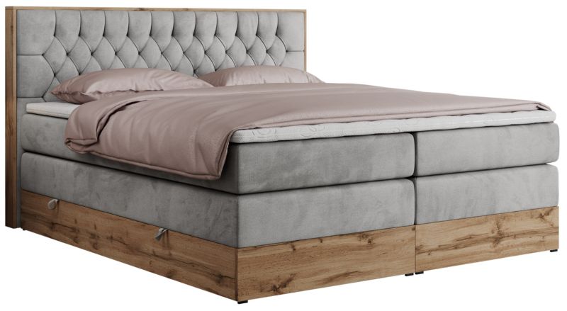 Łóżko kontynentalne MKS Meble AMORE KING 140x200 H4 jasnoszary welwet 1szt.