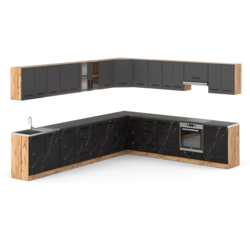 Zestaw Kuchenny Hurtownia-Mebli Z Blatem Kuchnia narożna Rossa 680cm Dąb Wotan Szary Mat/San Sebastian 680x47x145 cm 1szt.