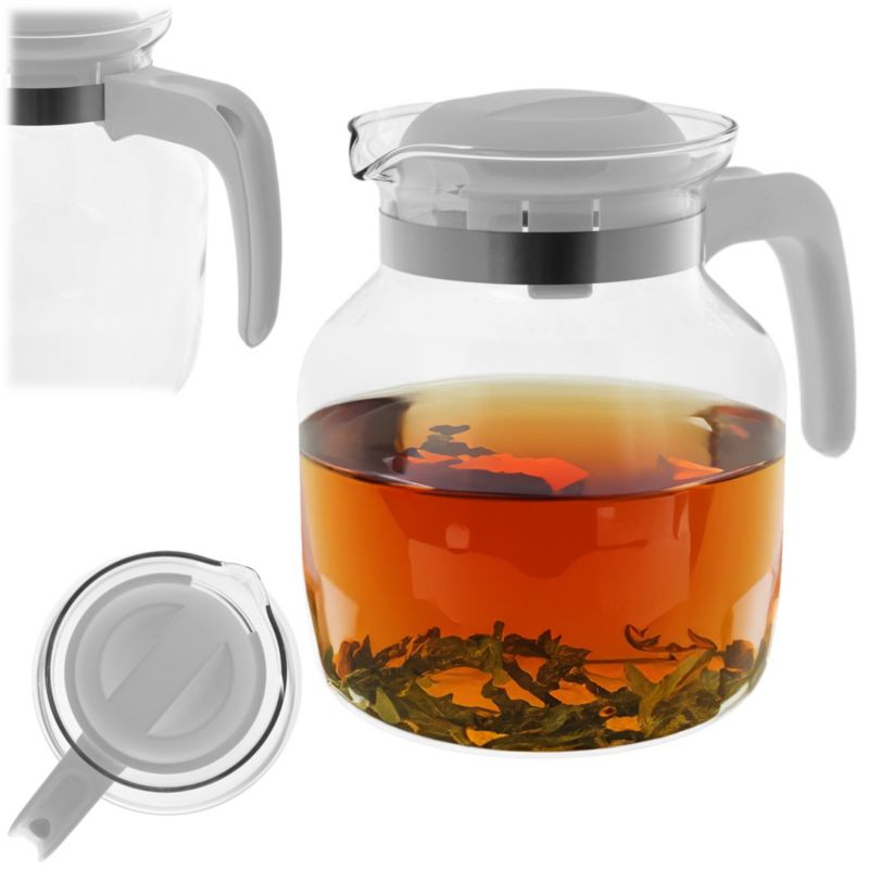 Dzbanek Do Herbaty KADAX Żaroodporny Z Pokrywą Szklany 1,5L Biały 1szt.