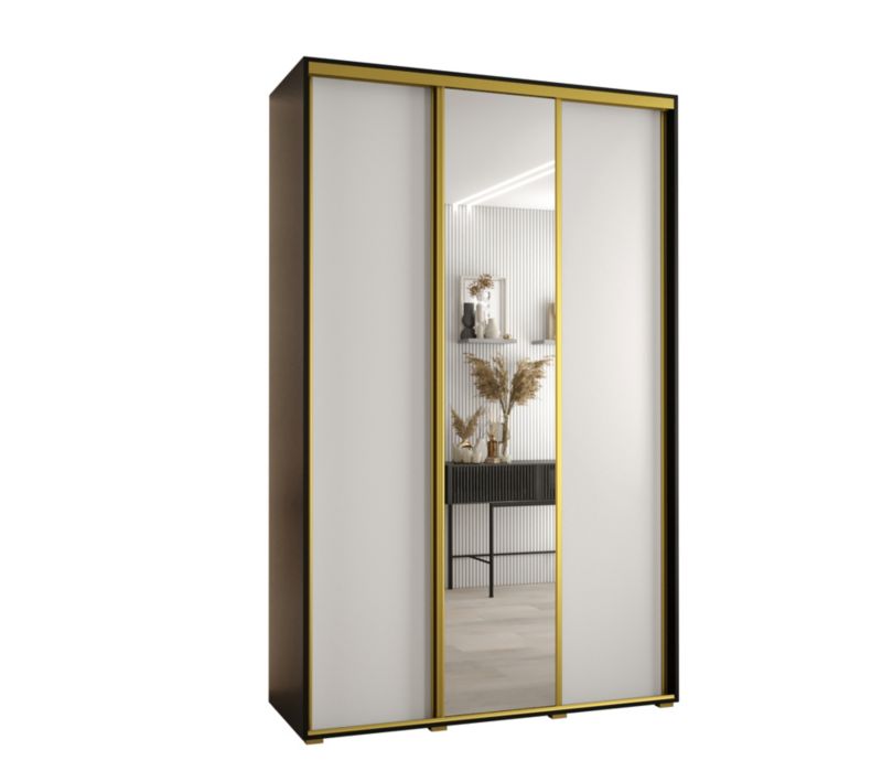 Szafa przesuwna Abiks DAVOS 3 wysoka szer.150cm gł.60cm czarny/biały/złoty 1szt.