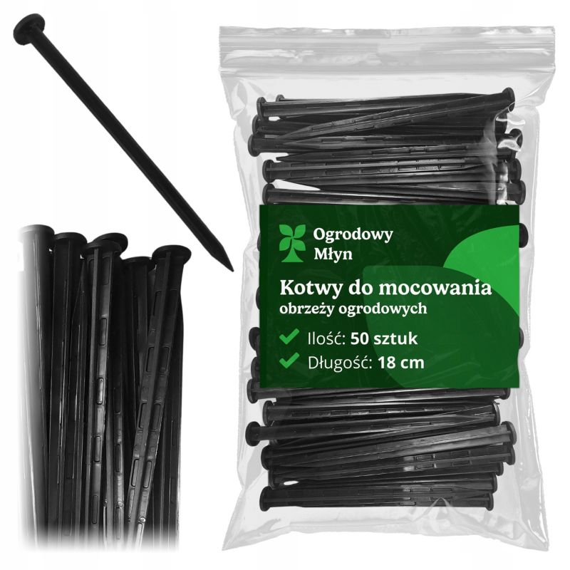 Kotwy Ogrodowy Młyn szpilki do obrzeża trawnikowego szpilka 18 cm twarda uniwersalna 50 szt