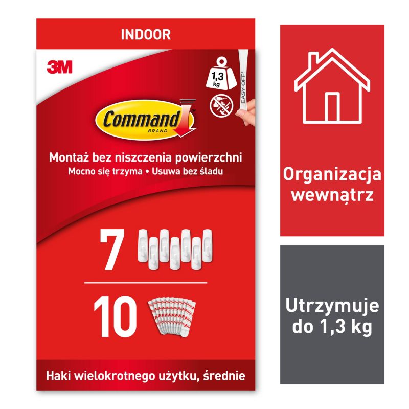 Średni haczyk 3M Command 7 haczyków 10 pasków