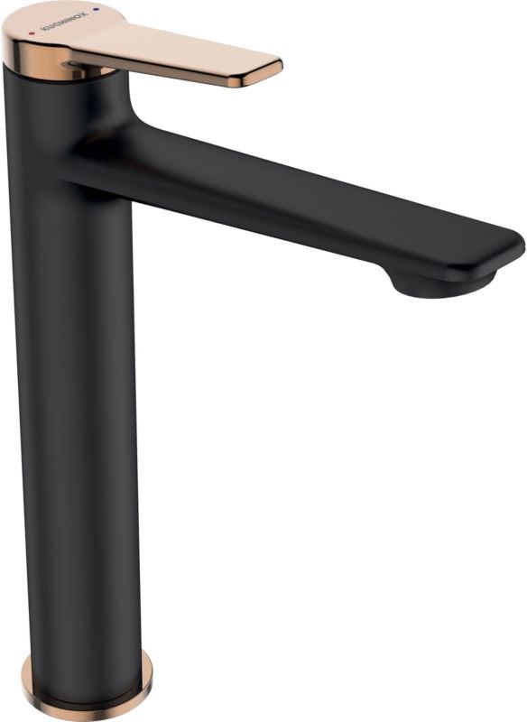 Bateria umywalkowa wysoka Kuchinox Alanis czarna / różowe złoto korek klik-klak