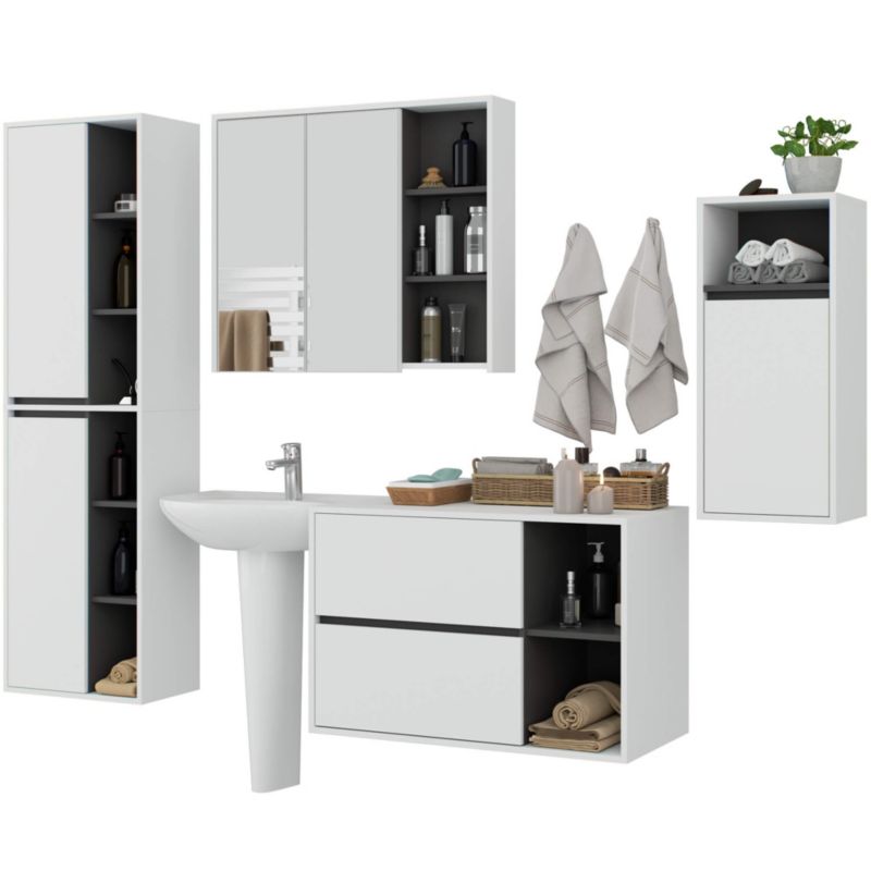 Zestaw mebli łazienkowych wiszących AKORD VAMI Biały, Grafit Szary 5 drzwi 21 półek 2 szuflady 1 szt.