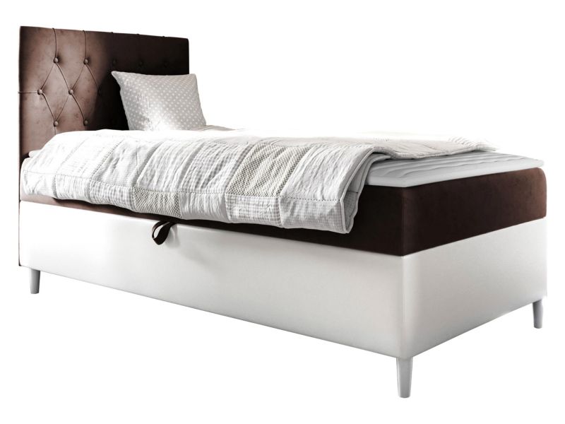 Łóżko kontynentalne MIRJAN 24 Filip Junior 1 100x200, Strona: Lewa biała ekoskóra/palona kawa 1 szt.