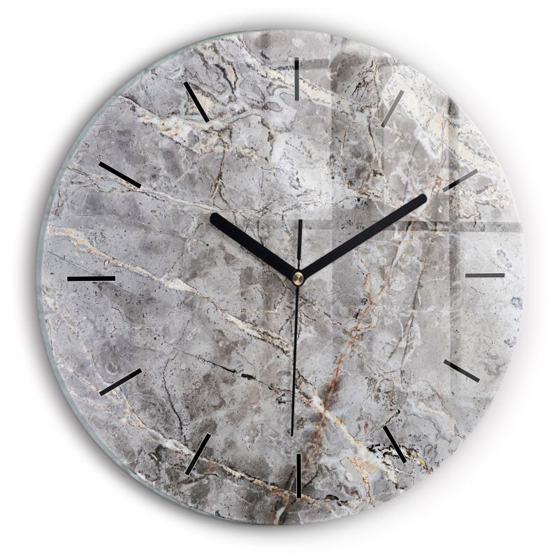Zegar szklany czarne wskazówki Wallfluent fi30 cm Szary granit marmur 1 szt.