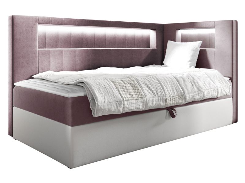 Łóżko kontynentalne MIRJAN 24 Gold Junior 3 90x200, Strona: Prawa biała ekoskóra/brudny róż 1 szt.