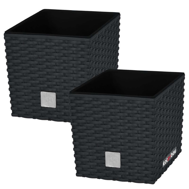 Doniczka ogrodowa KOTARBAU rattan z wkładem antracyt 20x20 cm 2 szt.