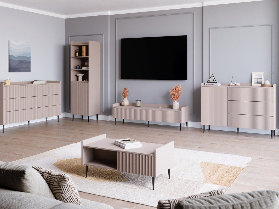 Kaszmirowe ryflowane meble do nowoczesnego salonu ASPERO