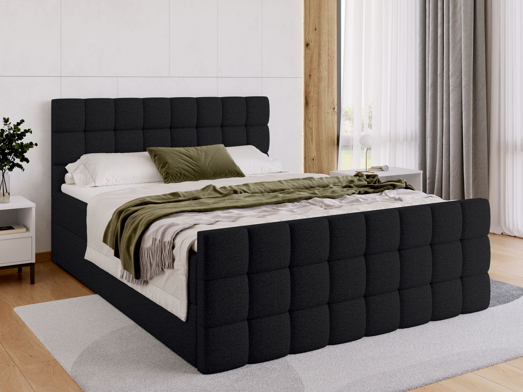 Czarne łóżko kontynentalne 160x200 z pojemnikiem DAKOTA DUO