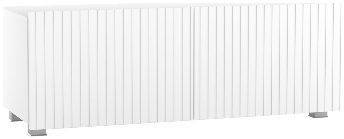 Biała szafka RTV 100 cm nowoczesna z ryflowanymi frontami KORDIS