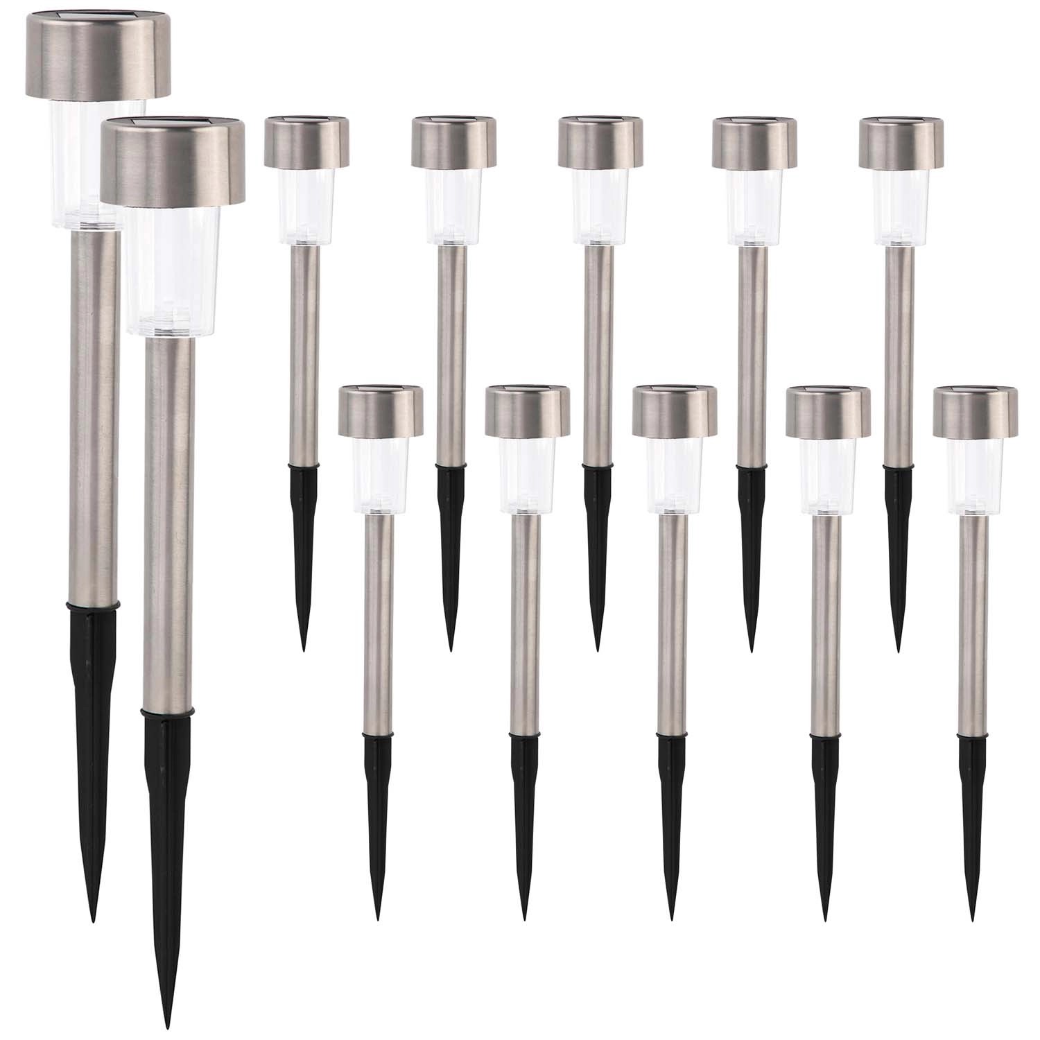 Zestaw 12 sztuk lampek solarnych LED ISKRA o średnicy 4,5 cm srebrne