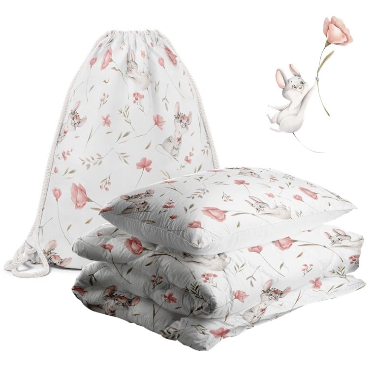 Zestaw przedszkolaka pościel 100x135 i worek Happy Mouse