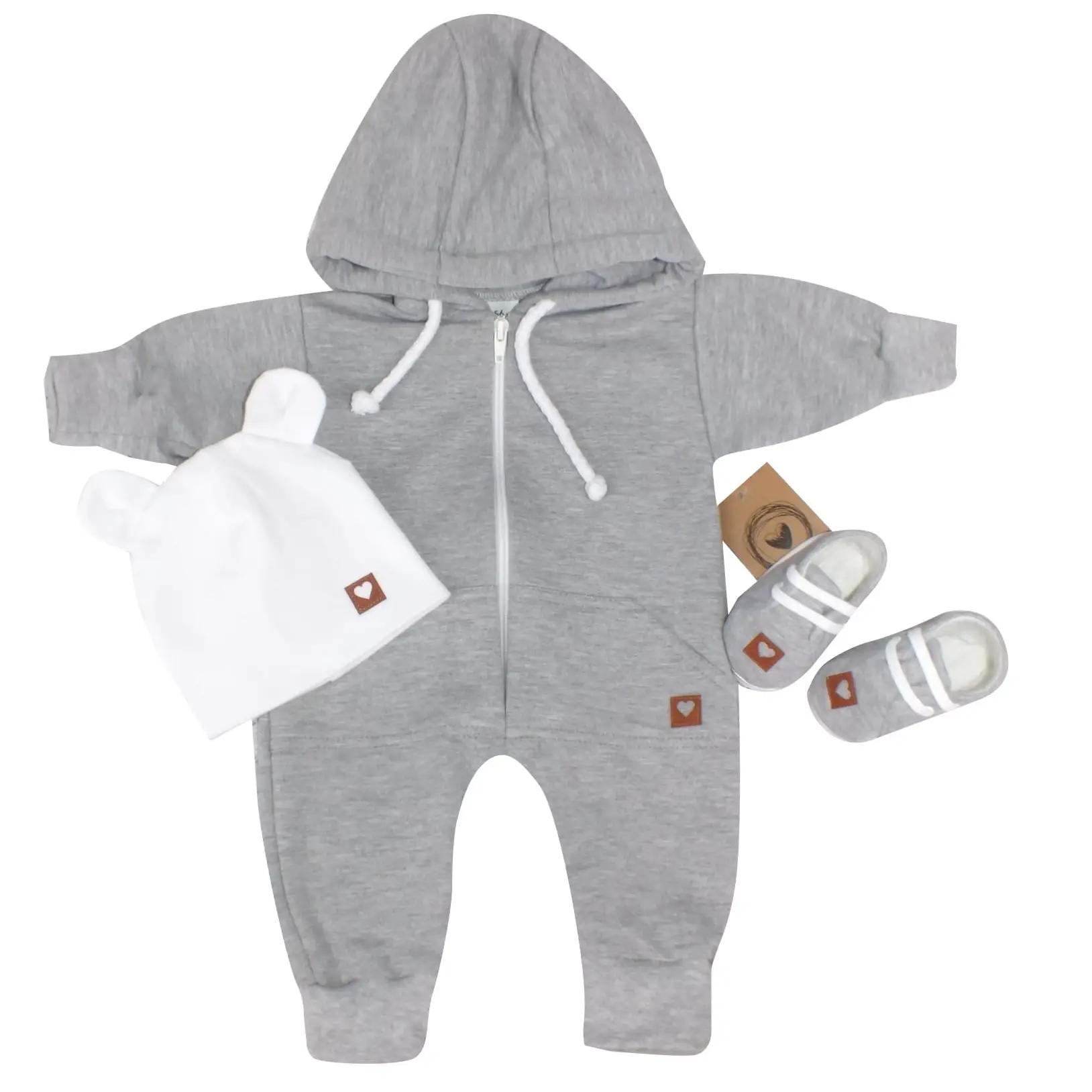 ZESTAW KOMBINEZON Z KAPTUREM PAJAC + CZAPKA + BUTY SZARY ZZ - 56