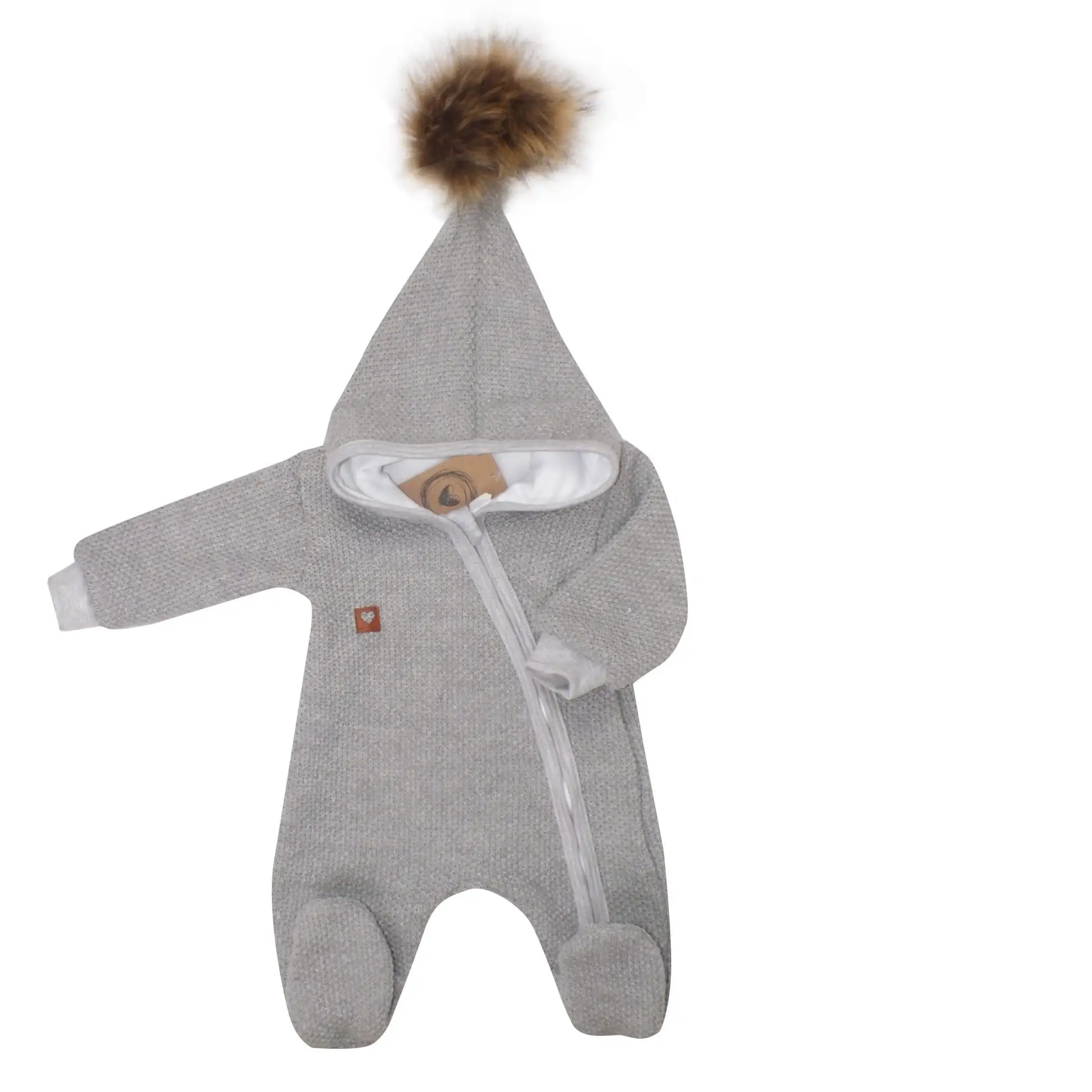KOMBINEZON WŁÓCZKOWY Z POMPONEM SZARY ZZ - 74