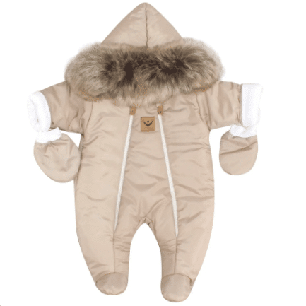KOMBINEZON ZIMOWY OCIEPLANY BEŻOWY Z FUTERKIEM BRĄZOWYM ZZ - 62