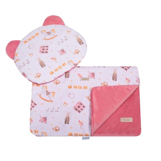 Zestaw Velvet Róż Króliczek ZU - 75x100 cm + poduszka 30x40cm