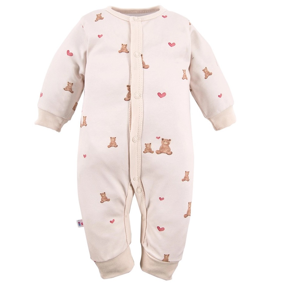 Pajac Dziecięcy bez stópek ecru w misie i serduszka - Rozmiar do Wyboru EV - 62