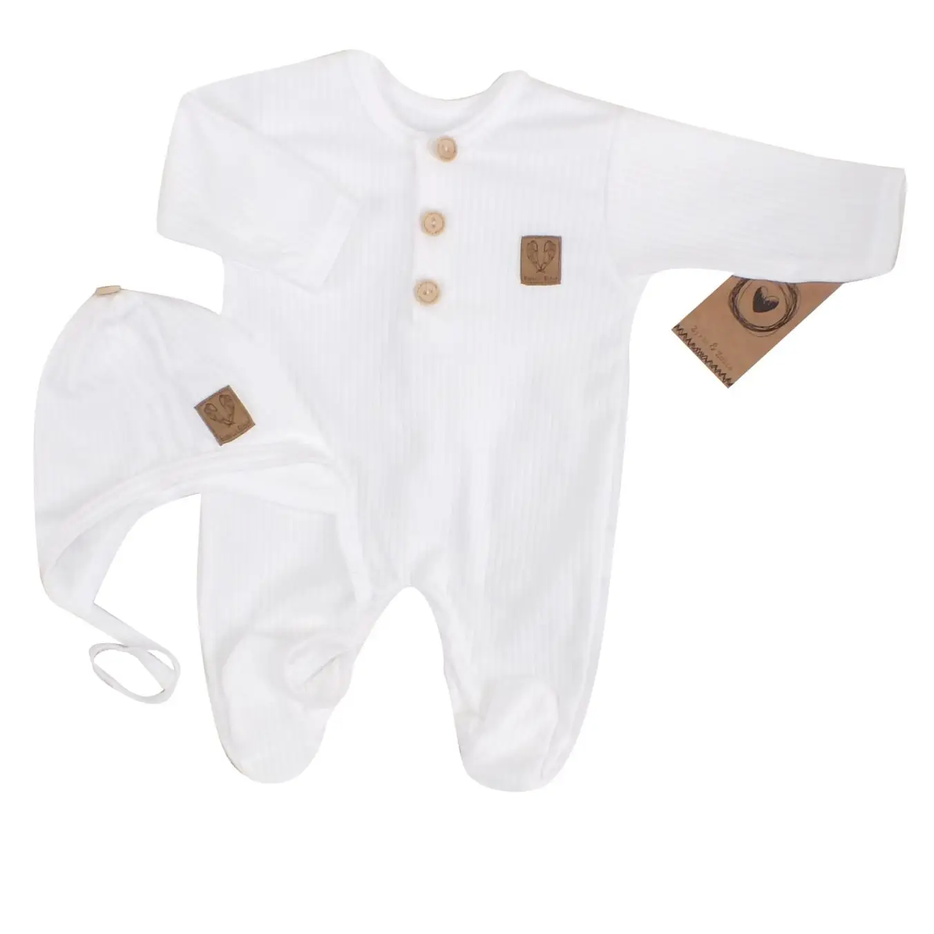 PAJACYK Z GUZIKAMI + CZAPKA WIĄZANA KOMPLET 2CZ BIAŁY ZZ - 56