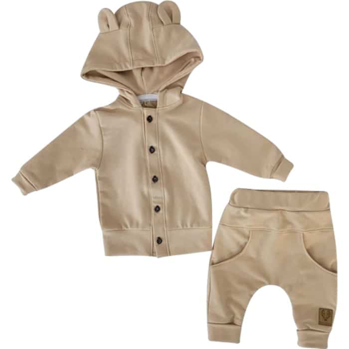 DRES Z GUZIKAMI 2 CZĘŚCIOWY BAWEŁNIANY BEŻ CAFFE LATTE ZZ - 68