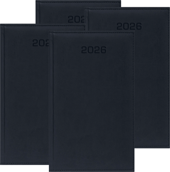 4x Kalendarz książkowy 2026, kieszonkowy, Udziałowiec, Lux, 92x155mm, tygodniowy, czarny