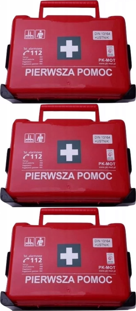3x Apteczka PK MOT BD new z wieszakiem, z wyposażeniem (DIN13164), czerwony