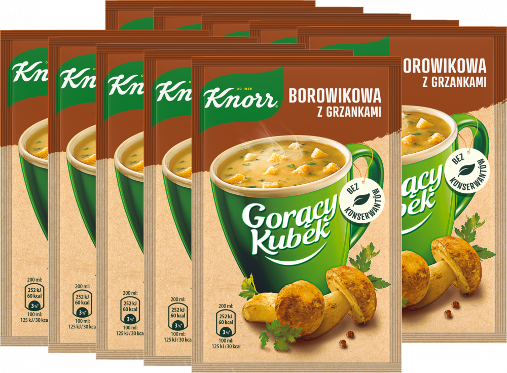 10x Zupa Knorr Gorący Kubek, borowikowa z grzankami, 15g