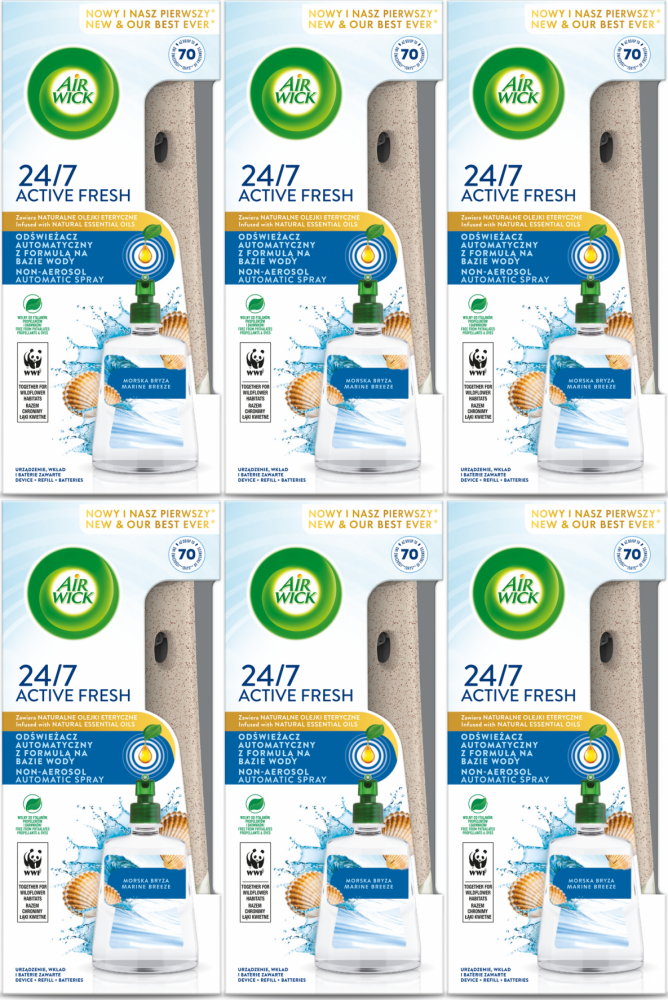 6x Odświeżacz powietrza Air Wick wkład + urządzenie, Active Fresh, morska bryza, 228ml