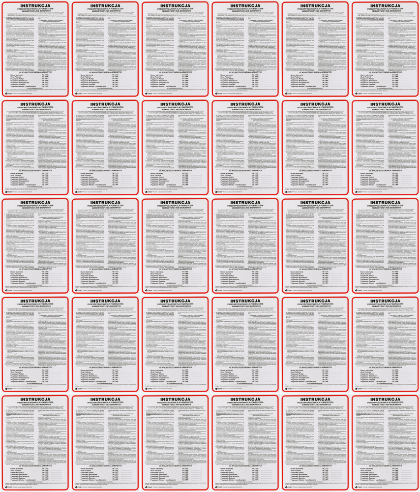 30x Tabliczka informacyjna Anro, "Instrukcja przeciwpożarowa dla pomieszczeń administracyjno-biurowych"