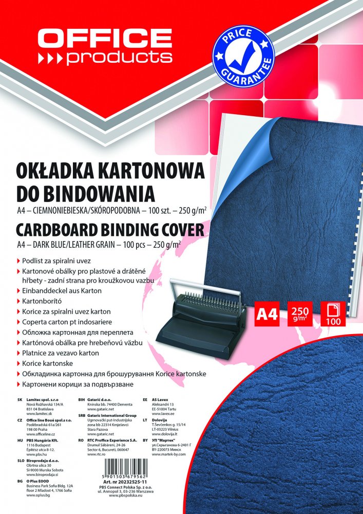 Okładki do bindowania Office Products, A4, 250g/m2, skóropodobne, 100 sztuk, ciemnoniebieski