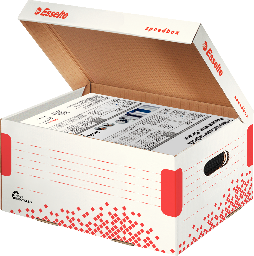 Pudło archiwizacyjne Esselte Speedbox do luźnych dokumentów, otwierane z góry, A4, biały